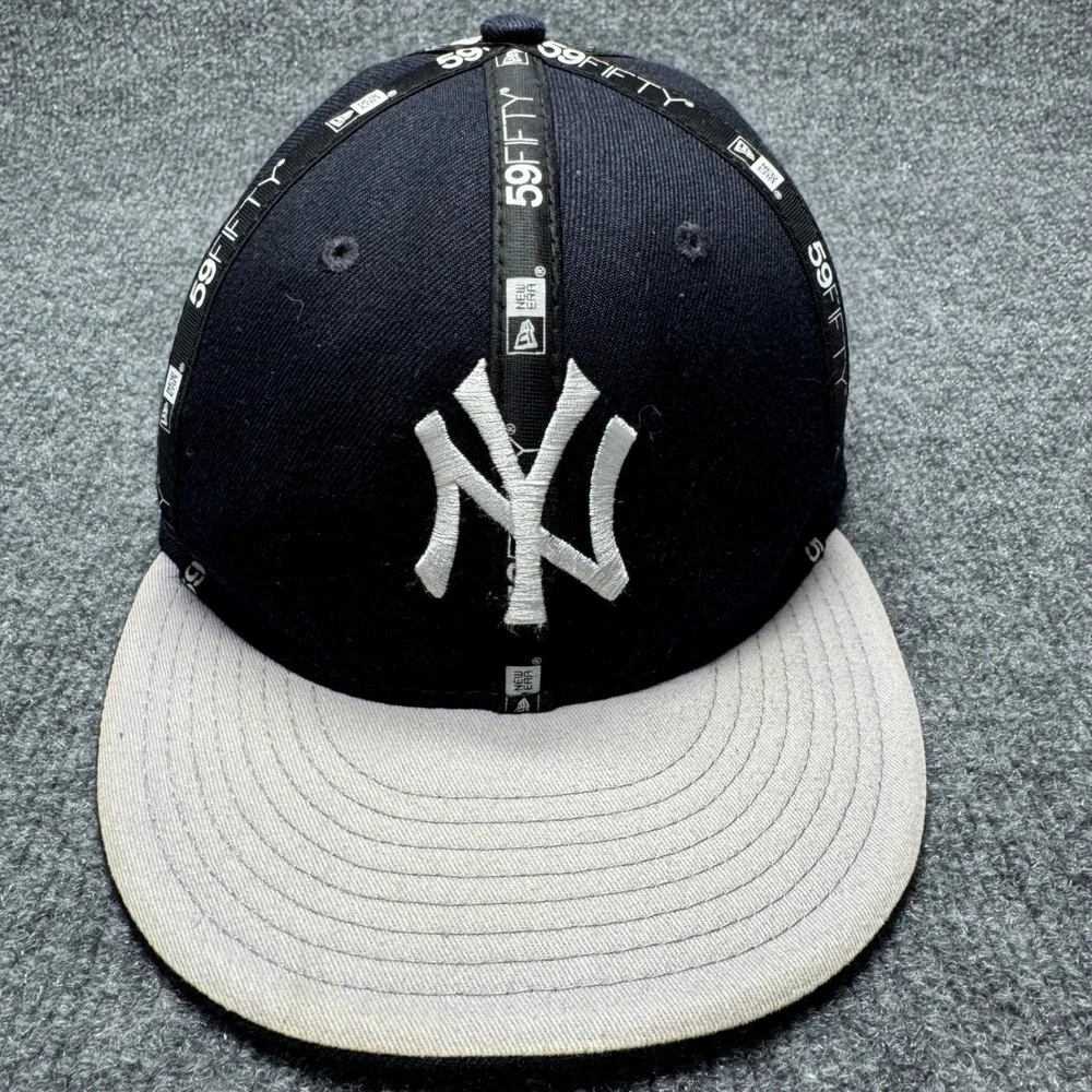 New York Yankees New Era 59FIFTY Fitted Hat Mens 7 1/4‎ Navy Blue Gray Flat Brim